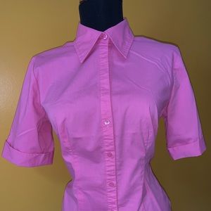 Pink button down blouse short sleeve